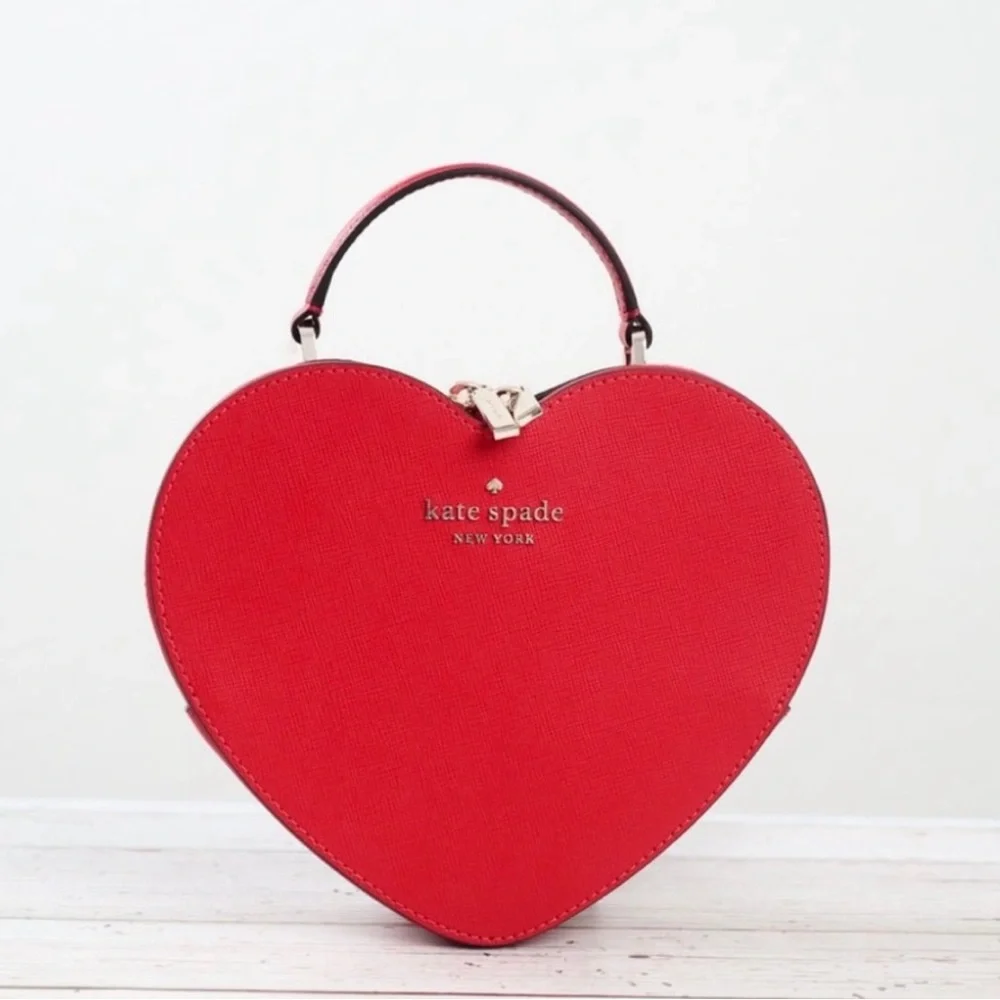 Kate Spade Love Shack Heart Crossbody Purse Leather Candied Cherry Red
